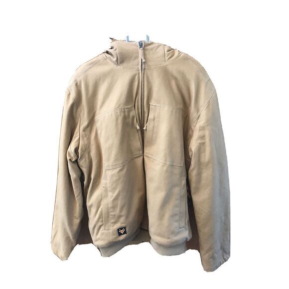 NEW Hawx Work Gear Men L Logo Sleeve Hooded Pockets Sherpa Lined Canvas Brown - Picture 1 of 12